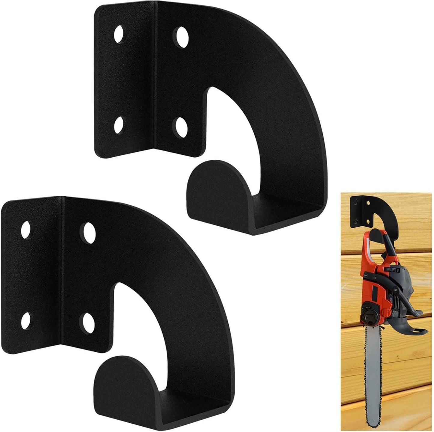 2PCS Chainsaw Hanger, Heavy Duty Chainsaw Wall Mount Holder, Organizer Mounted Chainsaw Rack, Chain Saw Hanger for Garden, Garage, Workshop, Black Metal