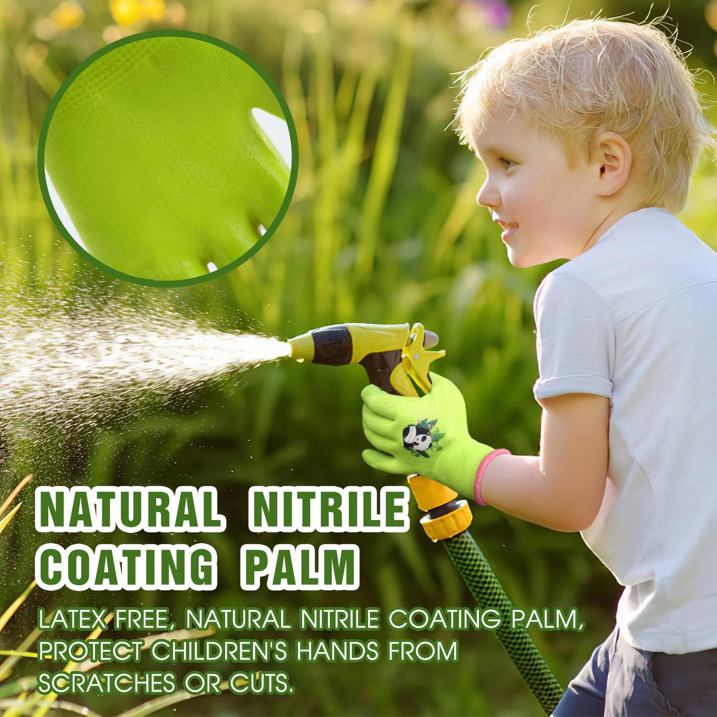 HANDLANDY 3 Pairs Kids Gardening Gloves Latex Free, Nitrile Coated Children Toddler Garden Yard Outdoor Playing Gloves for Little Girls Boys (Size L)