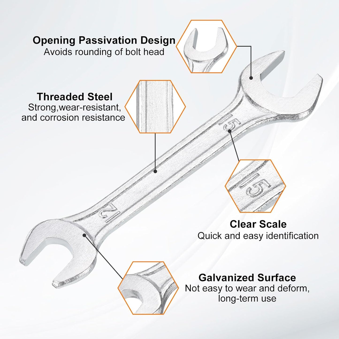 HARFINGTON 2pcs Double Open End Wrench 12mm x 15mm Metric 15 Degree Offset Angle Small Flat Head Wrench Galvanizing Open Ended Spanner for Automotive Repair Furniture Assembly