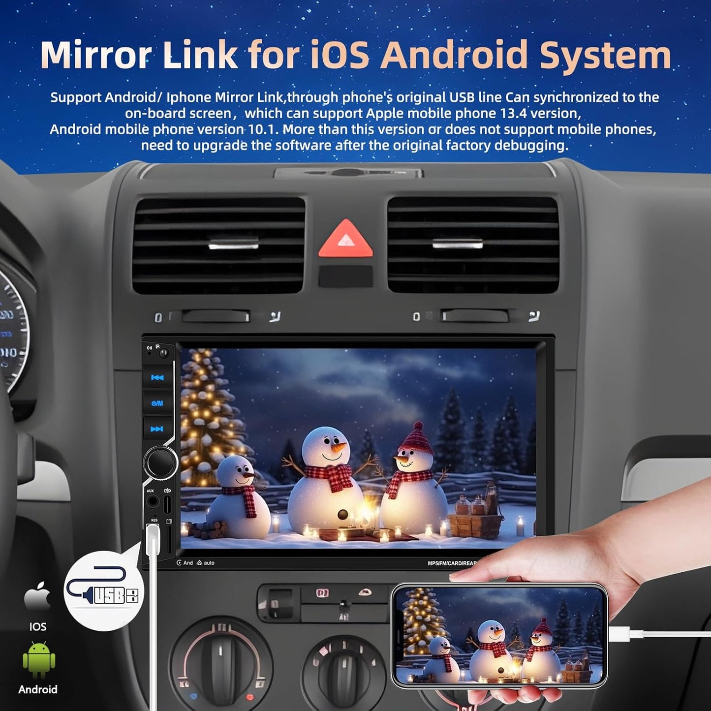 [Upgrade] Podofo Wireless Carplay Car Stereo,7 Inch Double Din Touchscreen Car Radio with Bluetooth5.1,Android Auto,Voice Control,MirrorLink,FM Radio,GPS,WiFi,USB/TF/AUX Port+MIC