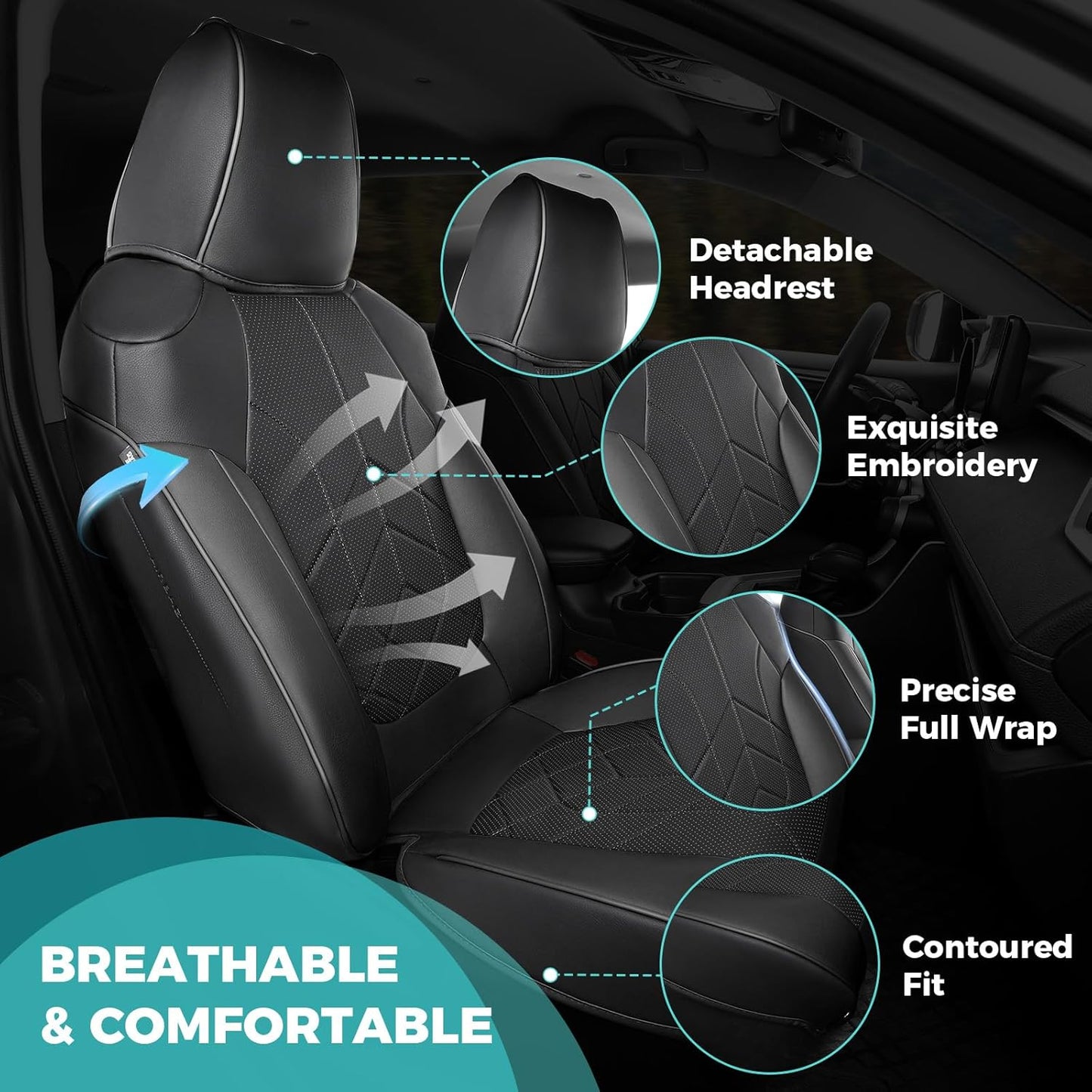 for Toyota RAV4 Seat Covers 2019 2020 2021 2022 2023 2024 2025 RAV 4 LE XLE Limited XLE Premium (Gas not for Hybrid) - Custom Leather Car Seat Covers Full Set - Black