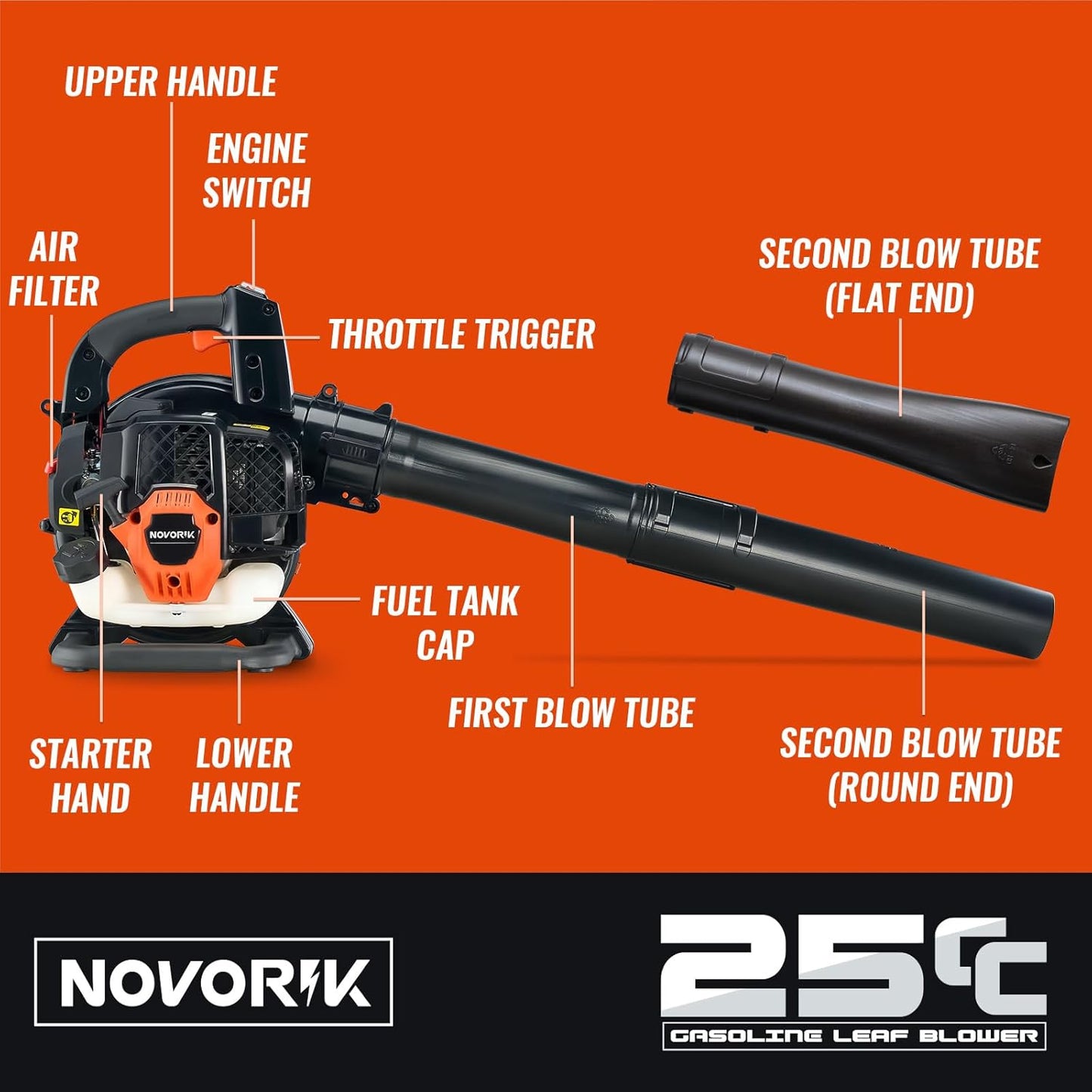 25CC Gas Leaf Blower 420-CFM, 150-MPH, 2 Cycle Handheld Leaf Blower for Lawn Care, Leaf Cleaning and Snow Removal (Orange)