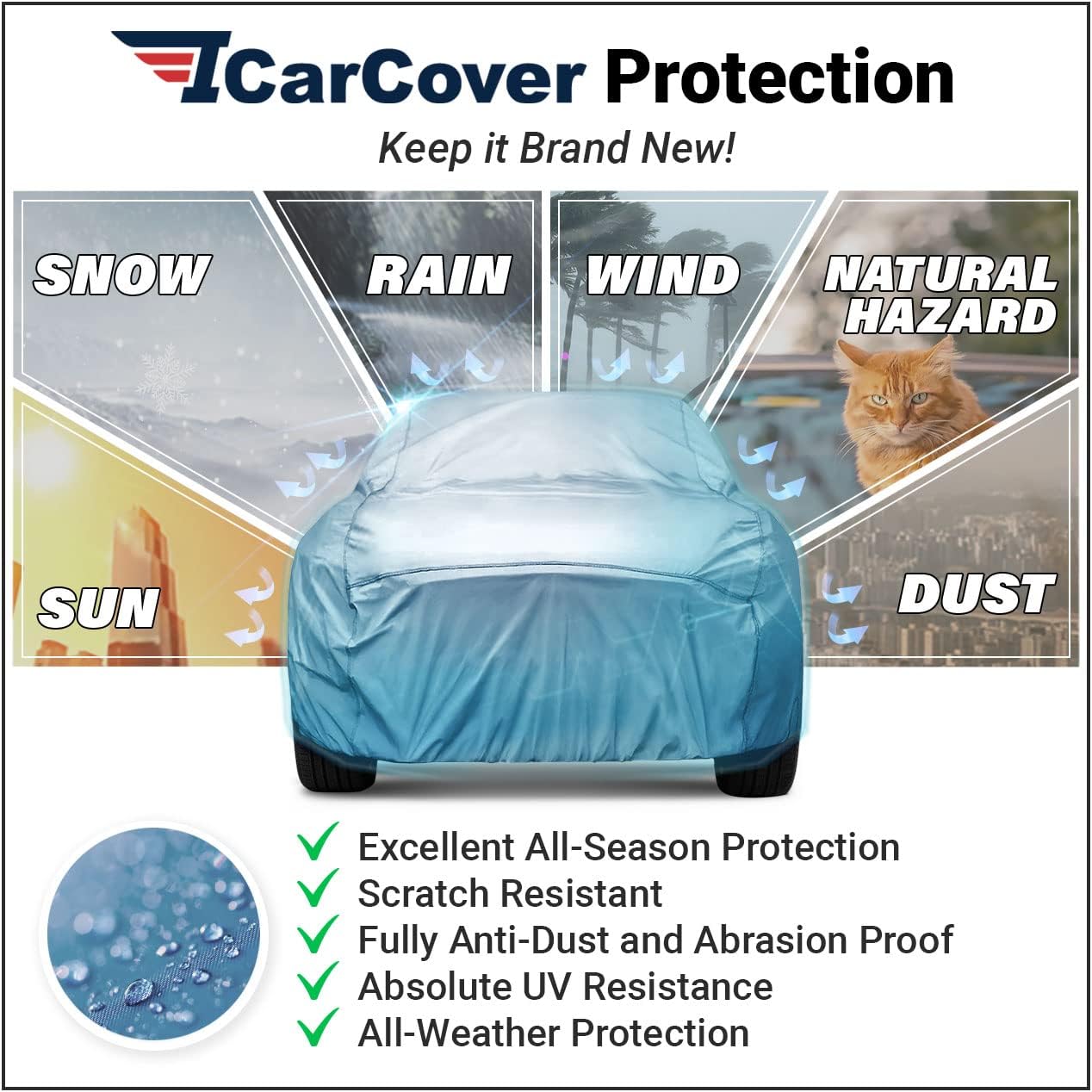iCarCover Premium Car Cover for 1964-1972 Buick Sport Wagon Heavy Duty Waterproof All-Weather Automobiles Custom Fit Indoor Outdoor UV Snow Protection Covers with Straps and Bag