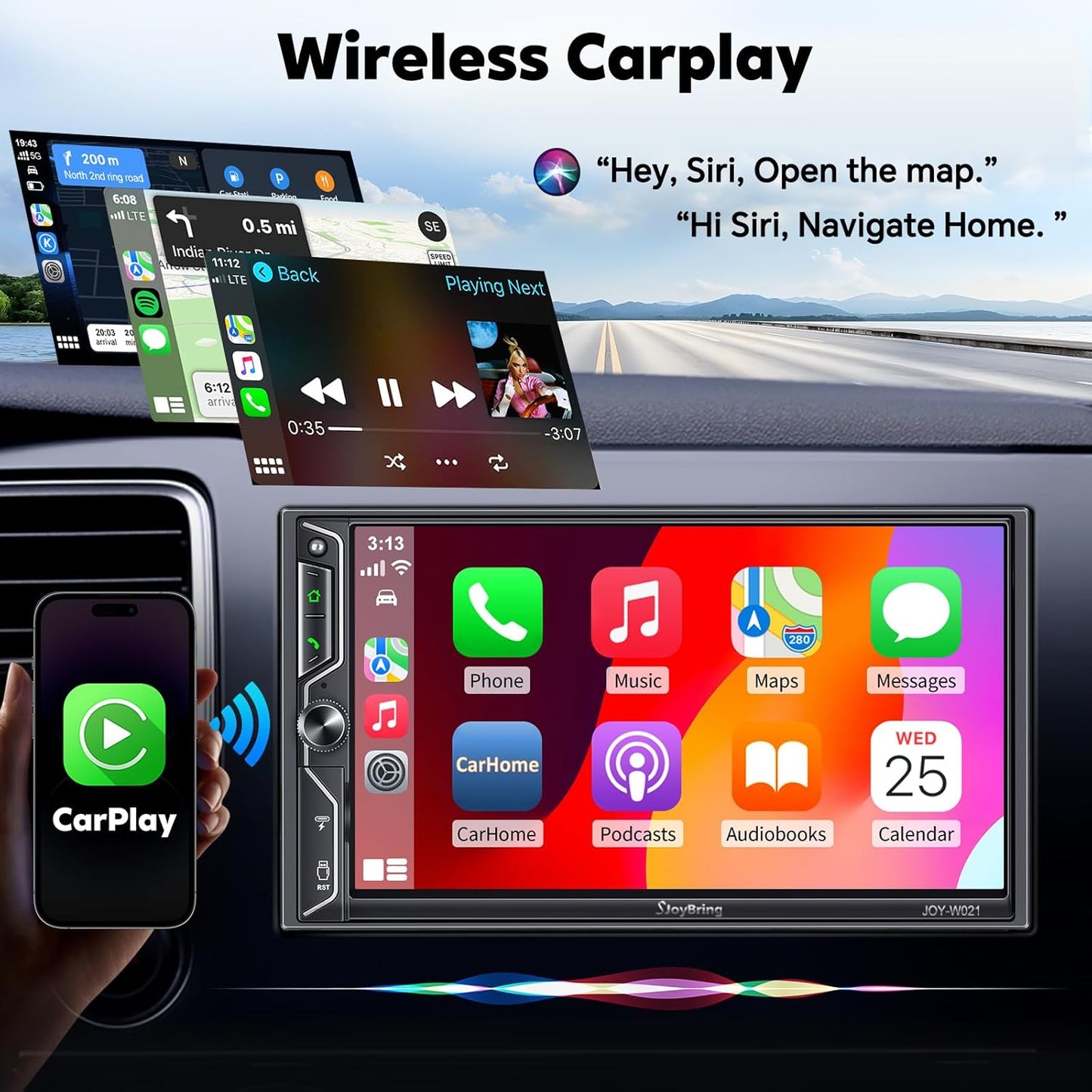 [QLED Screen Upgrade] 7" Double Din Car Stereo with Wireless Apple CarPlay and Android Auto, 240W Powerful Sound, 4.2-Channel Audio Output, Bluetooth, MirrorLink, Backup Camera, AM/FM Car Radio