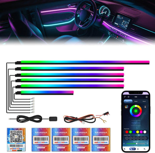 New Version Dreamcolor Acrylic Interior Car Lights 6 in 1 RGB LED Strip Lights with APP Control Zoned Control System 252 Color Modes DIY Fiber Optic Ambient Lighting Kits Music Car Neon Lights