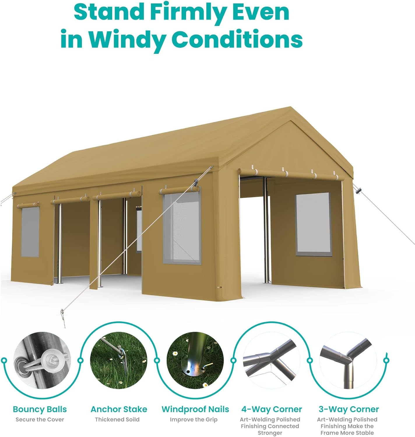 13x25ft Carport, Heavy Duty Carport with Reinforced Steel Poles, Upgraded Portable Garage with Doors & Window, UV Resistant All-Season Waterproof Tarp, for Car, Truck, Boat (Yellow)