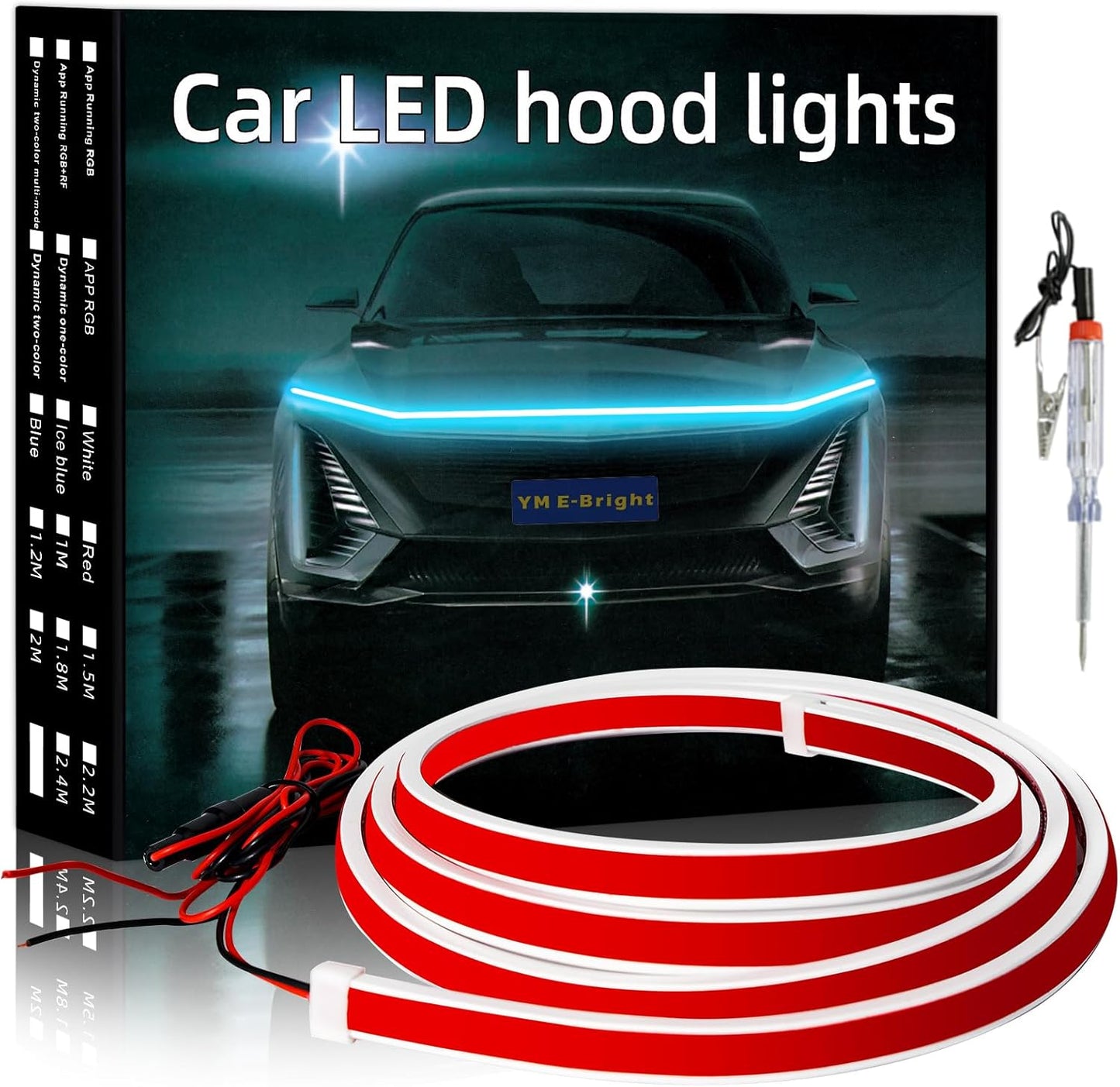 YM E-Bright Led Hood Light Strip Exterior Led Strip Lights for Cars Waterproof Flexible DRL Dynamic Scan Start Up Hoodbeam Kit Daytime Running Light for Truck,SUV,12V 70inch,Ice Blue,1 Set