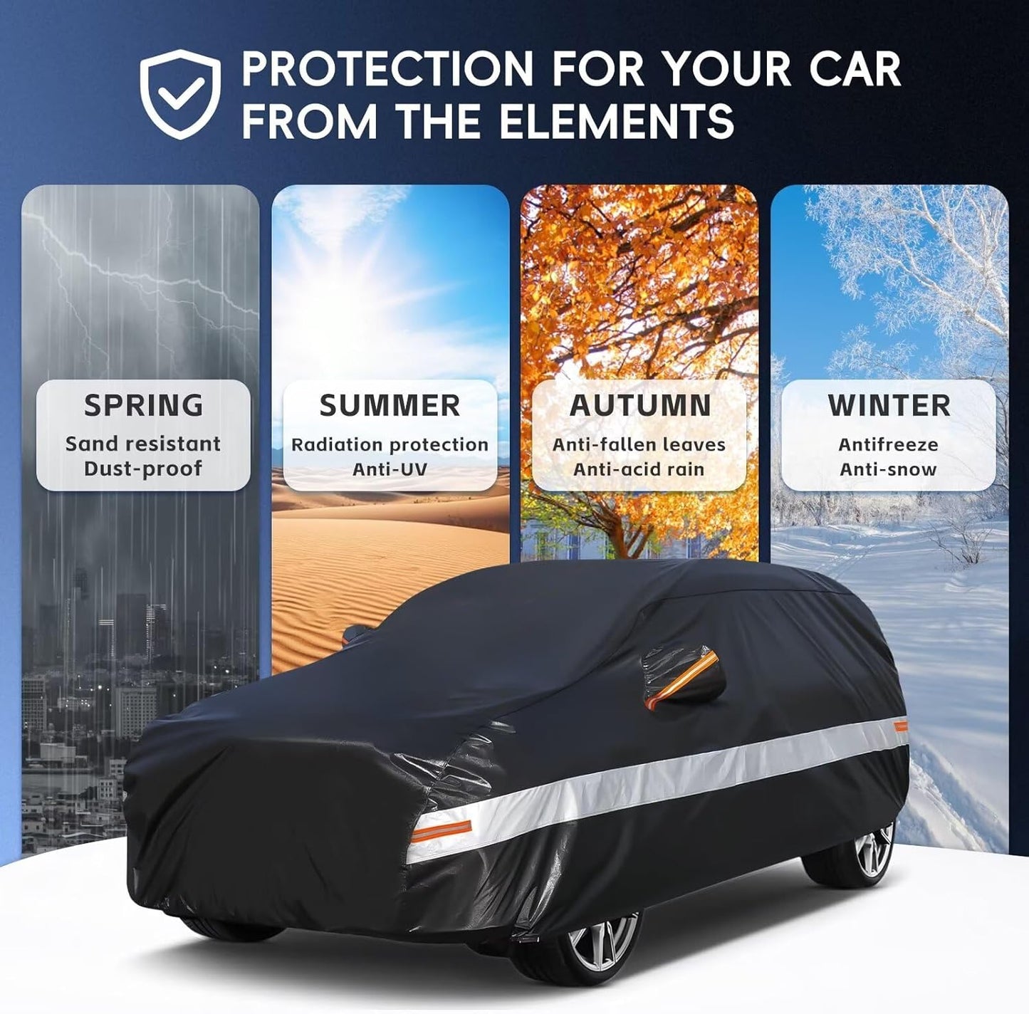 10 Layers SUV Car Cover Custom Fit for Toyota FJ Cruiser (2006-2017), Waterproof All Weather for Automobiles, Outdoor Full Cover Sun Dust Rain Protection with Cotton. Black