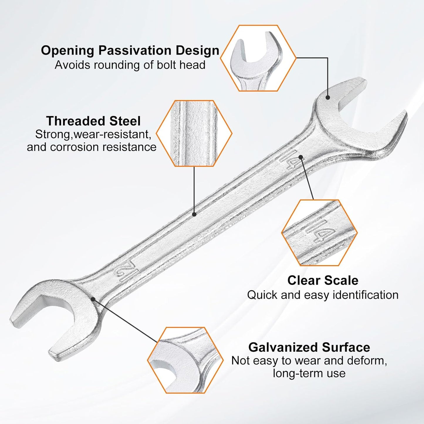HARFINGTON 5pcs Double Open End Wrench 12mm x 14mm Metric 15 Degree Offset Angle Small Flat Head Wrench Galvanizing Open Ended Spanner for Automotive Repair Furniture Assembly