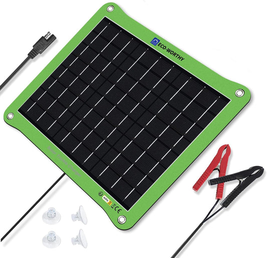 ECO-WORTHY Upgrade 7.5W Solar Car Battery Charger Maintainer 12V Waterproof Solar Panel Portable Solar Trickle Charger for Car Truck Boat Lawn Mower RV Trailer Tractor Utility Vehicle Battery