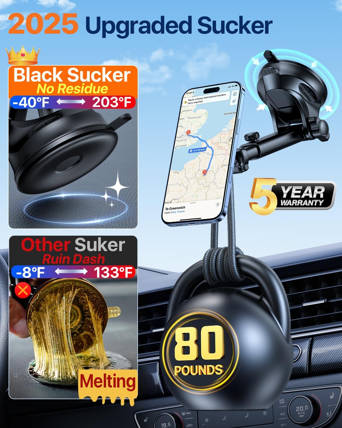 HTU for MagSafe Car Phone Mount Magnetic Phone Holder for Windshield Vent Dashboard Magnetic Suction Phone Mount for iPhone 16/15/14/13/12 & Android (Amparo Blue)