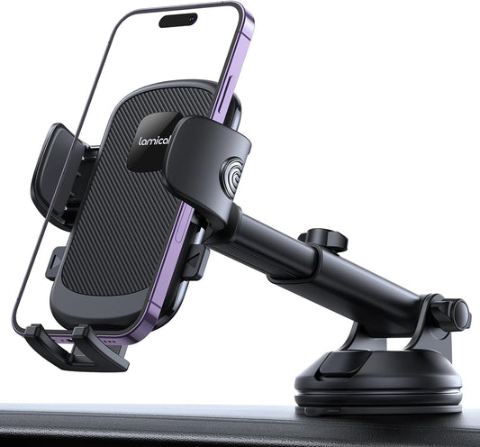 Lamicall Cell Phone Holder Car - [Ultra 70LBS Suction] Phone Mount for Car Quick Release Adjustable Car Phone Holder Mount Dashboard for iPhone Smartphone (Dark Grey)