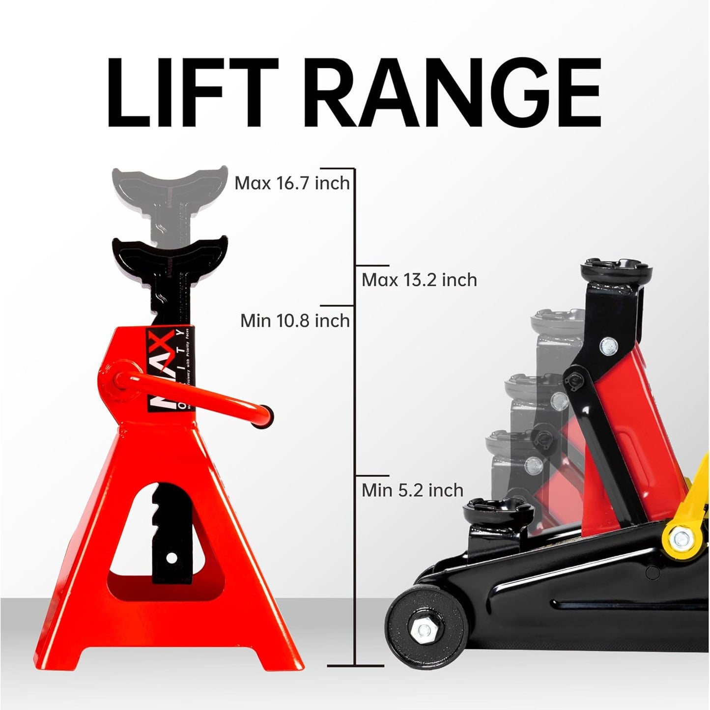 2-Ton (4400 lbs) Hydraulic Low Profile Trolley Garage Service/Floor Jack with Blow Mold Carrying Storage Case and 1 Pair 2 Ton Jack Stands for Home and Workshop Vehicle Maintenance