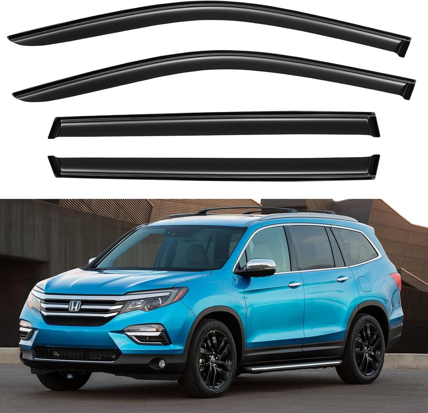 Window Visors Rain Guards for Honda Pilot 2016 2017 2018 2019 2020 2021 2022, Out-Channel Window Vent Wind Deflectors Visors Shades for 16-22 Pilot (Excludes Touring Models)