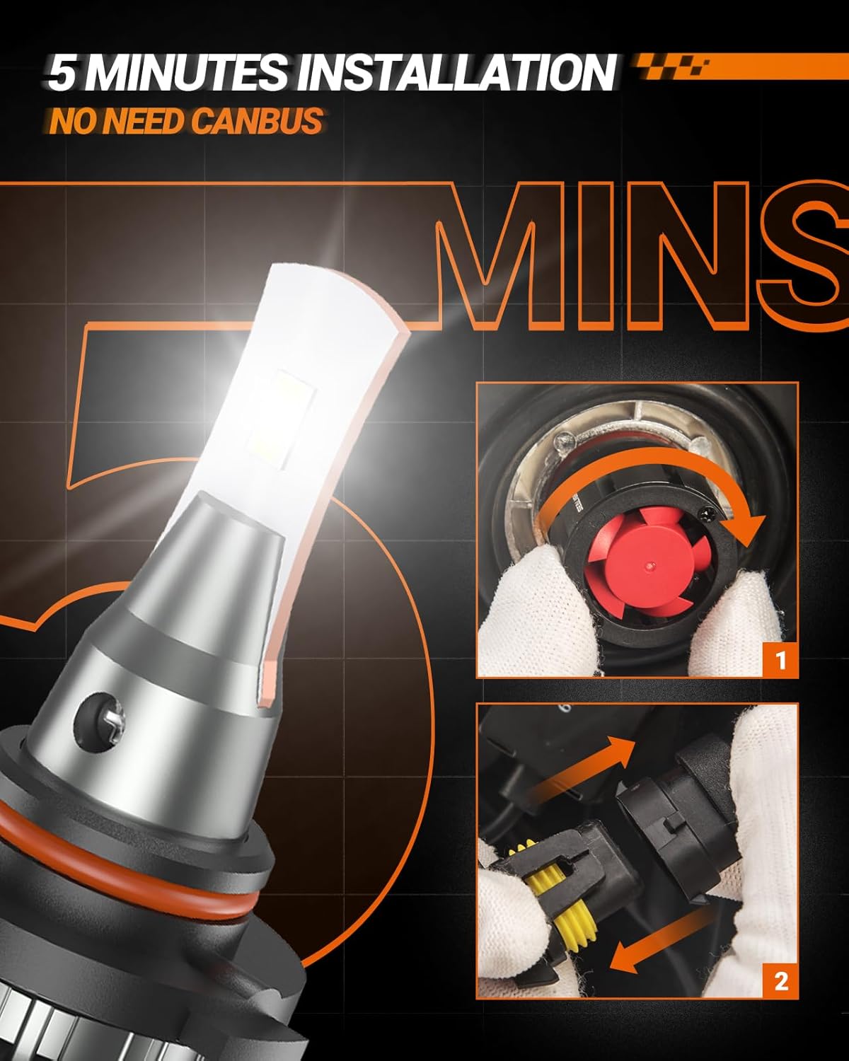 SEALIGHT 9005 9006 Led Bulbs Combo, 72000LM 800% Brightness 9005/HB3 High 9006/HB4 Low Dual Beam Bulbs, 6000K Cool White with Silent Fan, IP68, 360° Adjustable, Pack of 4