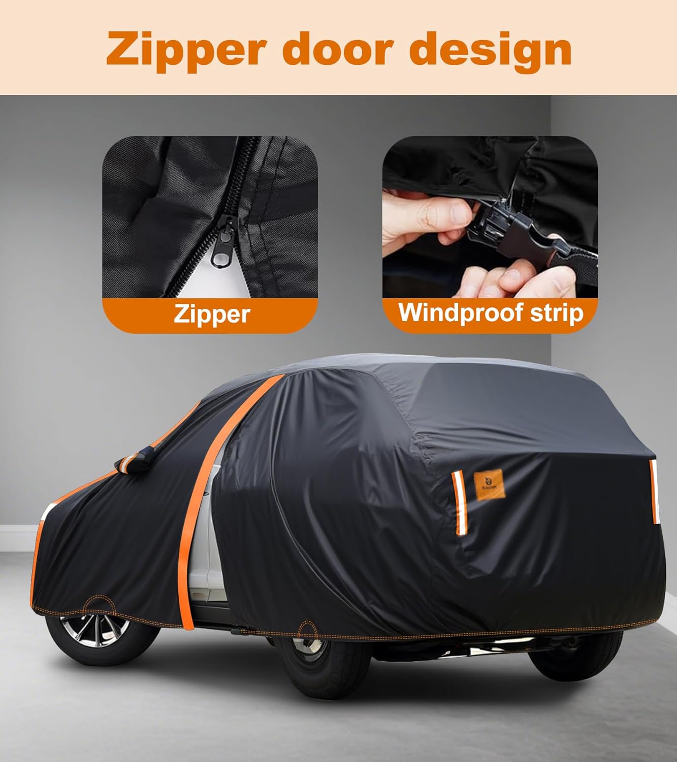 Car Cover Waterproof All Weather for SUV Automobiles UV Protection Snowproof Rain Sun with Door Zipper Full Exterior Outdoor Full Car Cover Universal Fit Up to 187"