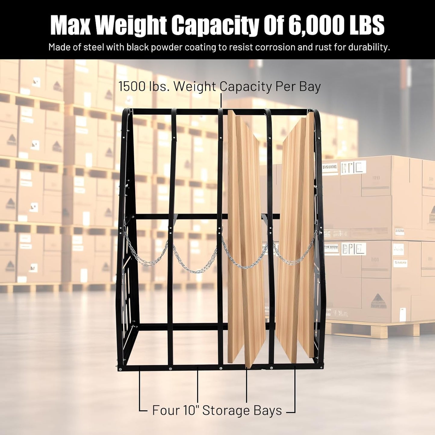 1500LBS Vertical Bar Rack Standing Storage Rack, 47" W x 24" D x 60" H Steel Vertical Long Parts Storage Rack with Galvanized Chains & 2 Side Pegboards, 4 Bays Lumber Storage Rack for Garage Storage