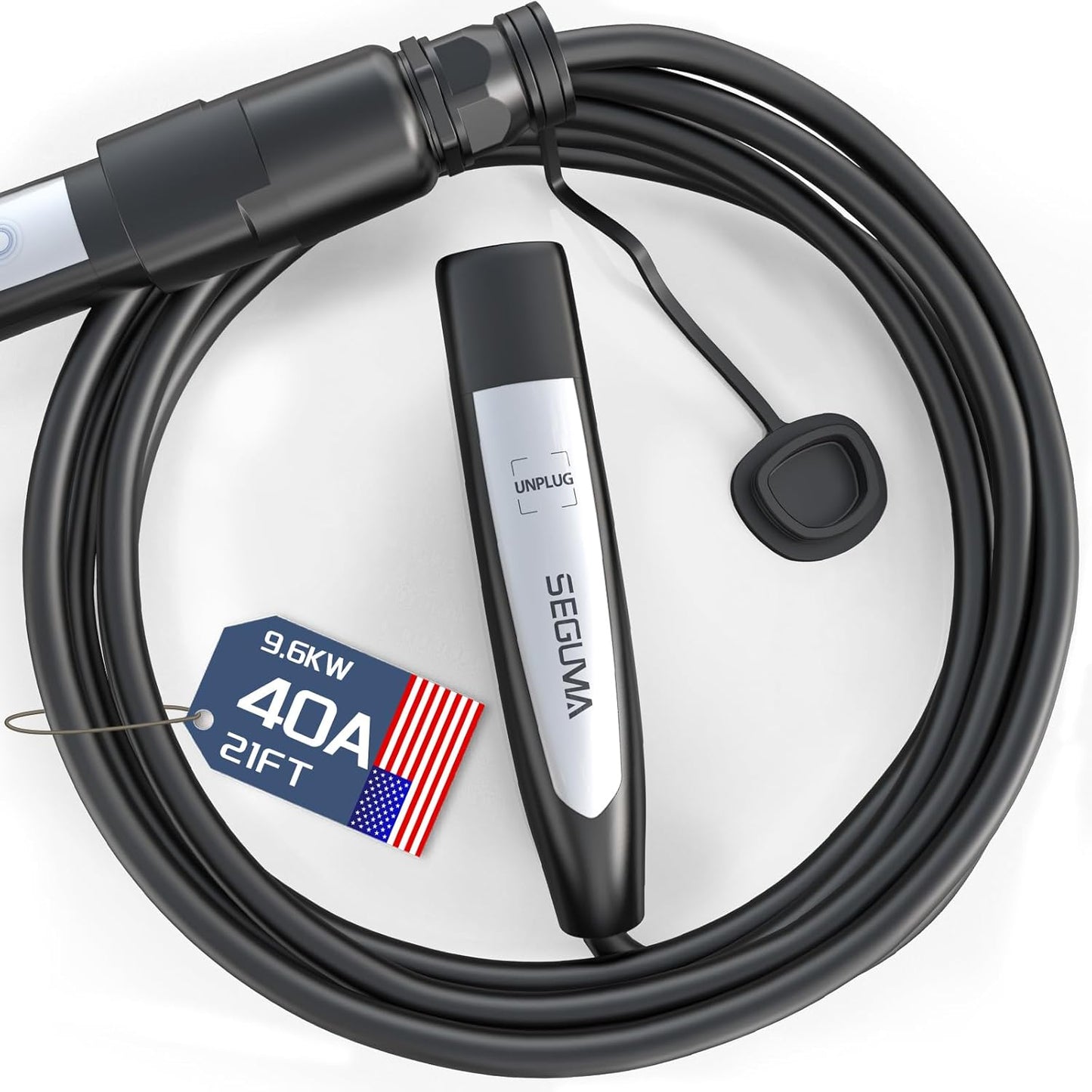 EV Charger Extension Cable for Tesla Charger (40Amp 21ft 240V 9.6kW), EV Extension Cord for Level 1 Level 2 Tesla Home Mobile Charger/Wall Connector, NACS Extension Cord for Tesla Y/X/3/S/Cyber-truck