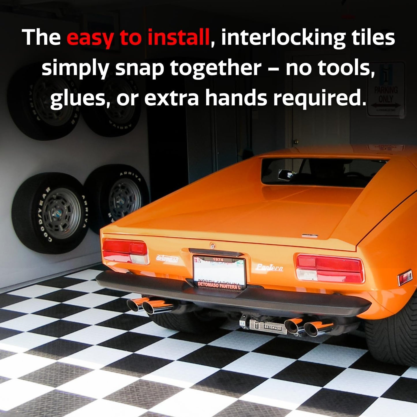 Big Floors RaceDeck Diamond Plate Design, Durable Interlocking Modular Garage Flooring Tile (Red, 48 Pack of 12 x 12" Tiles)