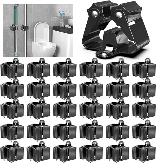 3-H Stainless Steel Broom Holder Wall Mount 30-Pack- Heavy Duty Mop Organizer, Wall Mounted Broom Storage with Secure Mounting for Kitchen Laundry Garage Bathroom (Space Saving)