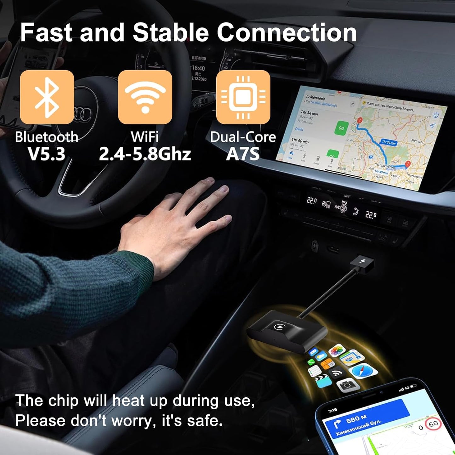 XHU Wireless CarPlay Adapter for Apple CarPlay Wireless Adapter 2025 Upgraded Convert Factory Wired CarPlay to Wireless CarPlay Box, Plug and Play Suit for iOS 10+ and Cars from 2016