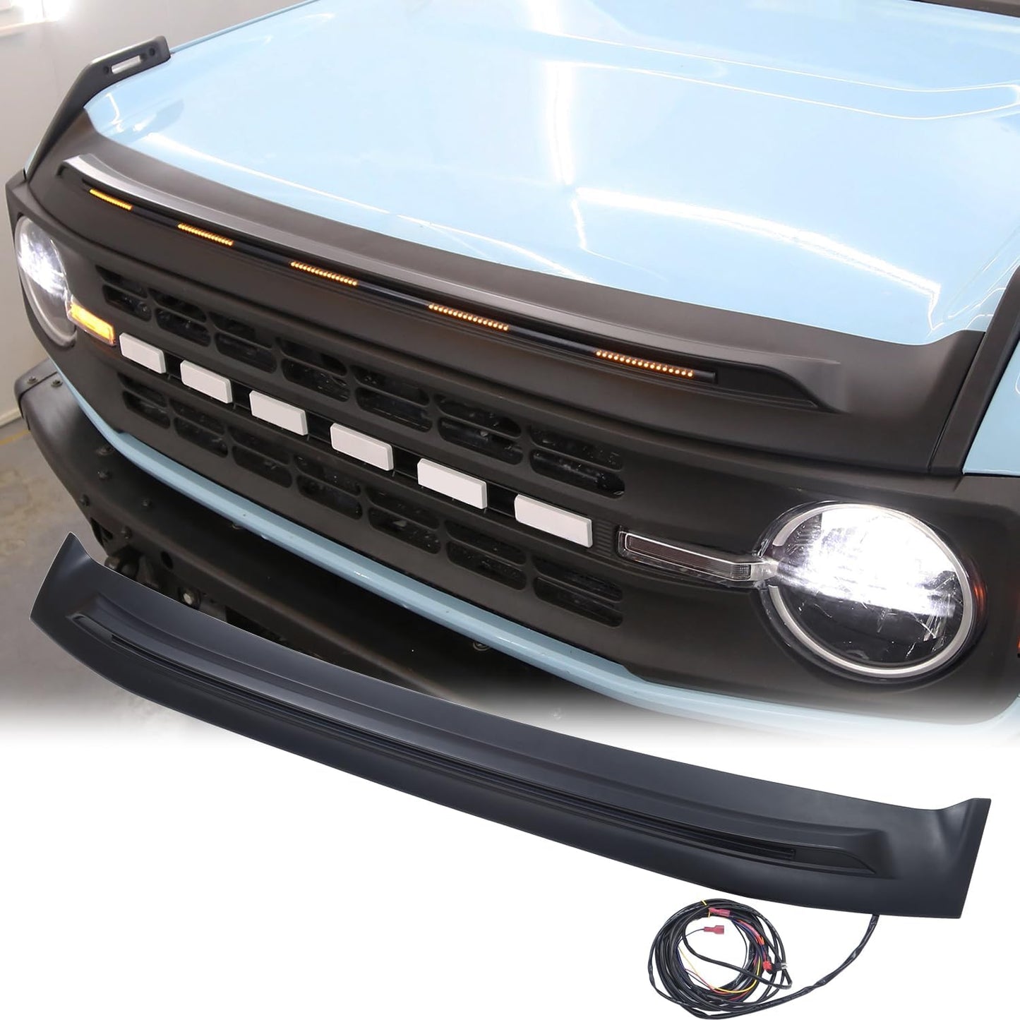 Bug Shield Hood Deflector with Light for Ford Bronco 2021-2024 2/4 Door Amber Light Bug Deflector Hood Protector