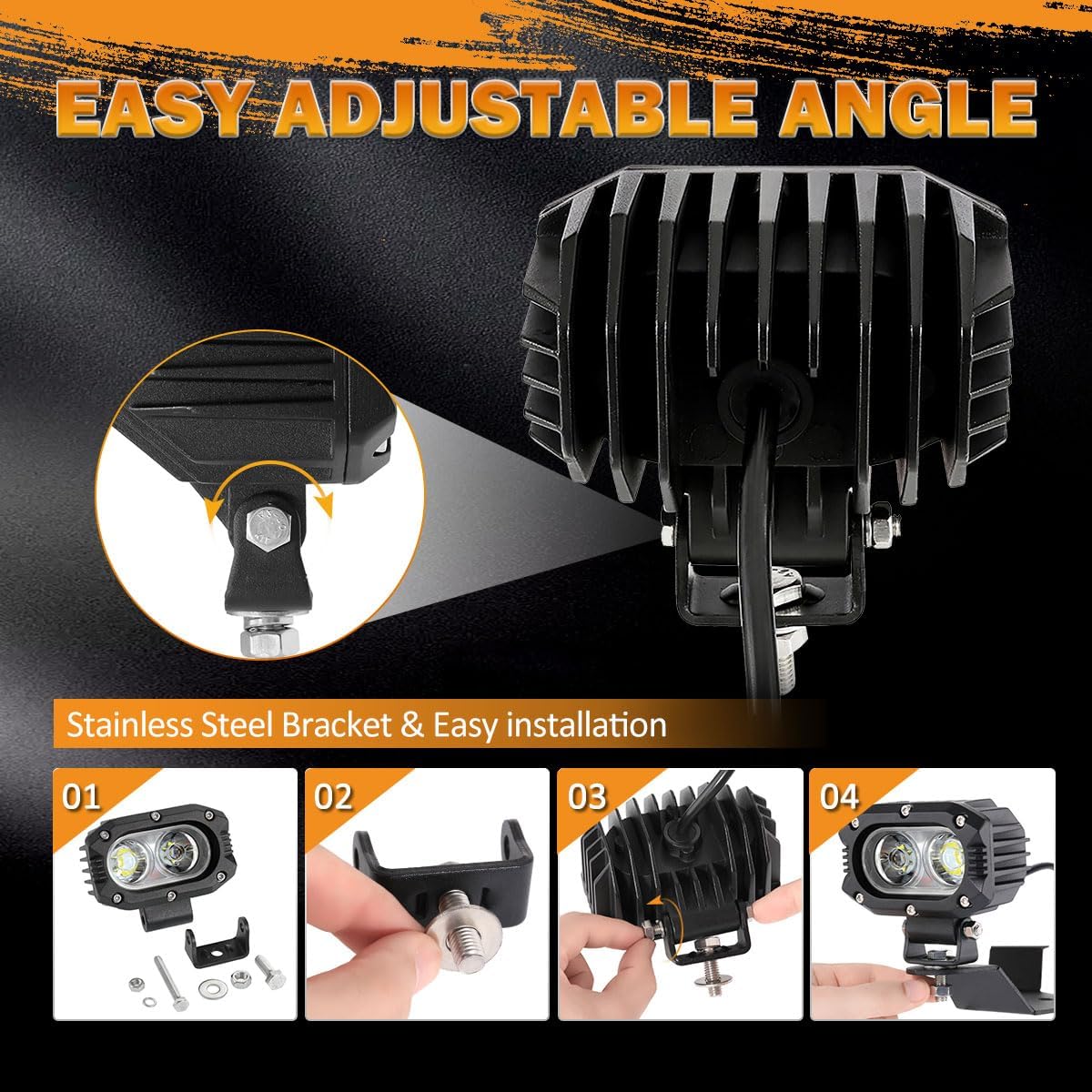 Auxbeam 4 Inch LED Pod, Square Pod Light with 5050 LED White Flood Beam Offroad Driving Fog Light with Wiring Harness for Jeep Wrangler Truck Pickup SUV ATV UTV (2 Pcs)