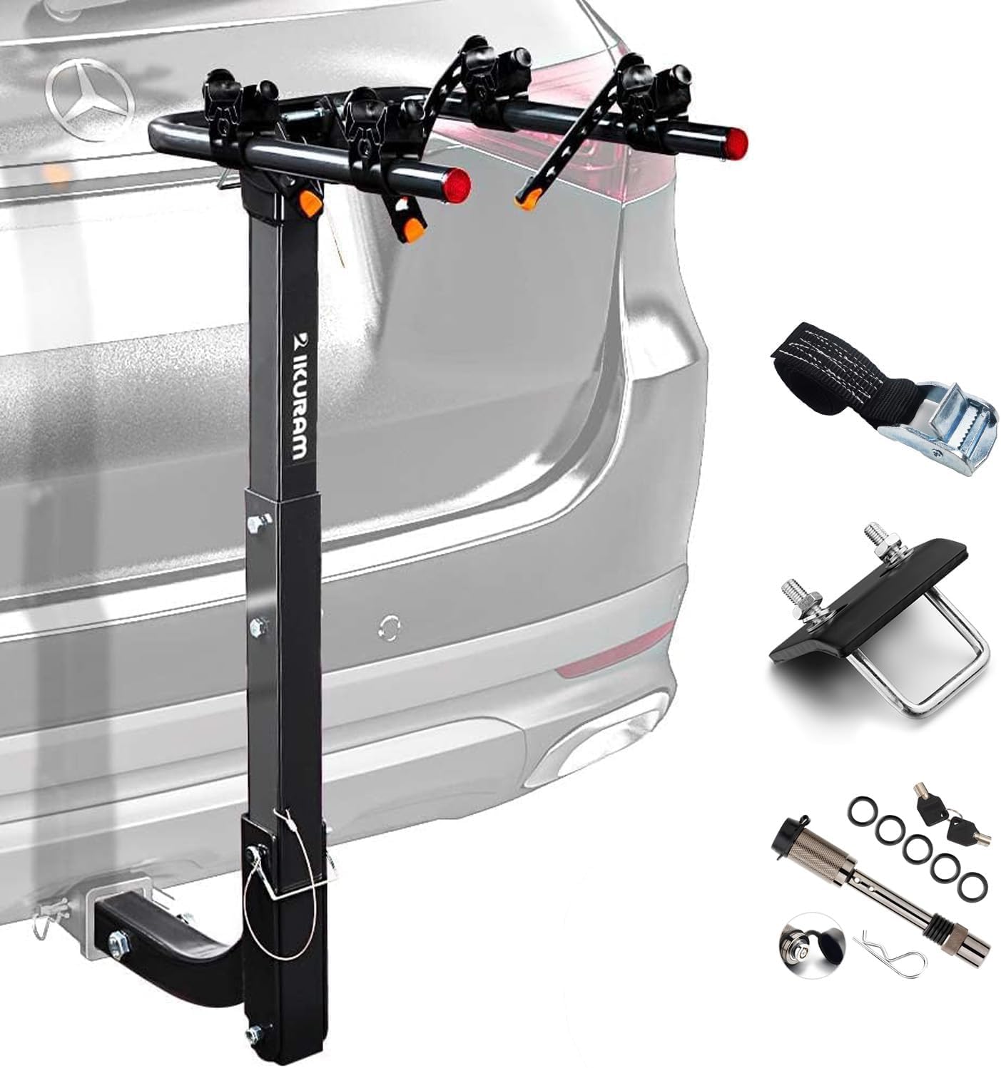 2 Bike Rack Bicycle Carrier Racks Hitch Mount Double Foldable Rack for Cars Truck SUV Fits 2" Receiver, Tie Down Strap, Anti-Rattle Hitch Tightener & Locking Hitch Pin