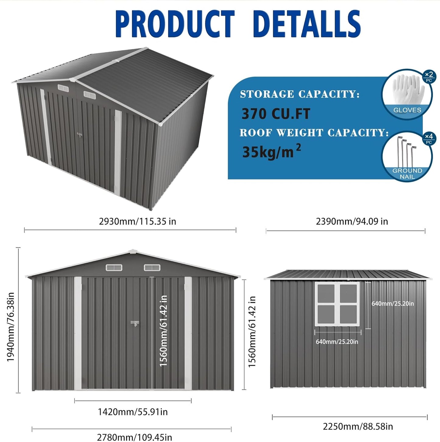 10x8 FT Outdoor Storage Shed with Window, Metal Sheds & Outdoor Storage with Lockable Door and 4 Vents, Outside Storage Shed Waterproof for Backyard, Garden, Patio, Gray