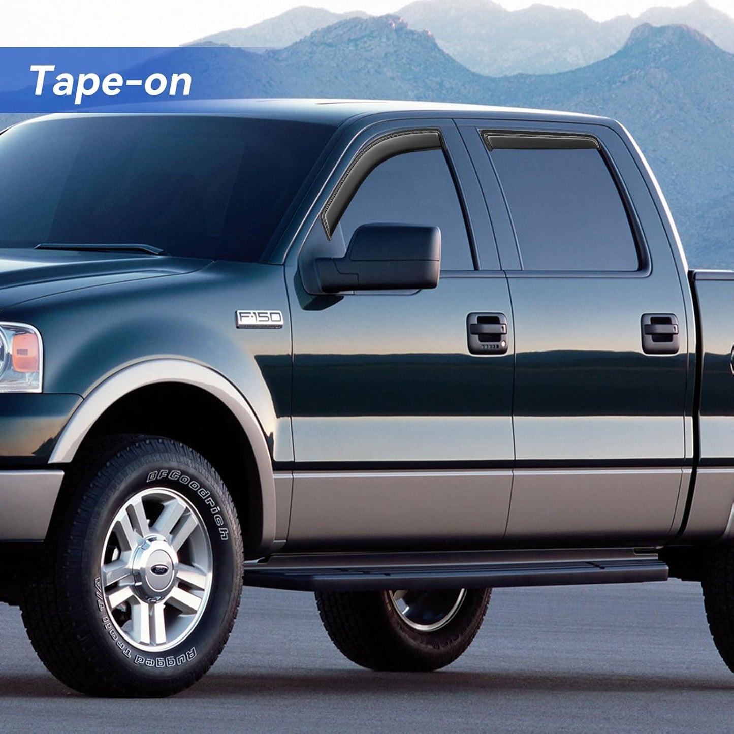 Window Visors Rain Guards for 2004 2005 2006 2007 2008 Ford F150 SuperCrew, Out-Channel Window Vent Wind Deflectors Visors Shades for 06 07 08 Lincoln Mark LT