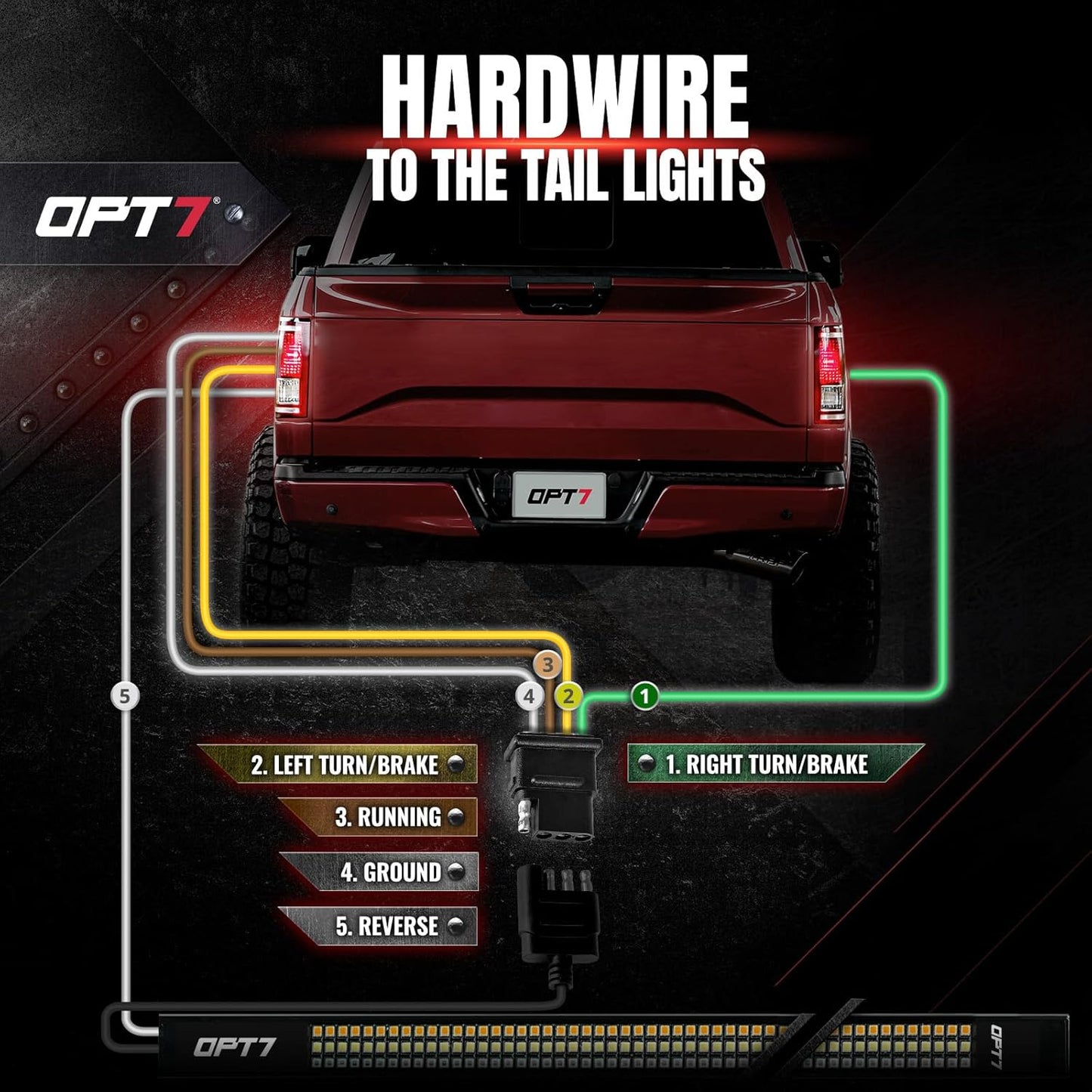 OPT7 60" Redline Triple Row LED Tailgate Light Bar w/Sequential Amber Turn Signal - Weatherproof Rigid Aluminum Frame Light Strip for F150 RAM Silverado Sierra - Full Functions Reverse Brake Running