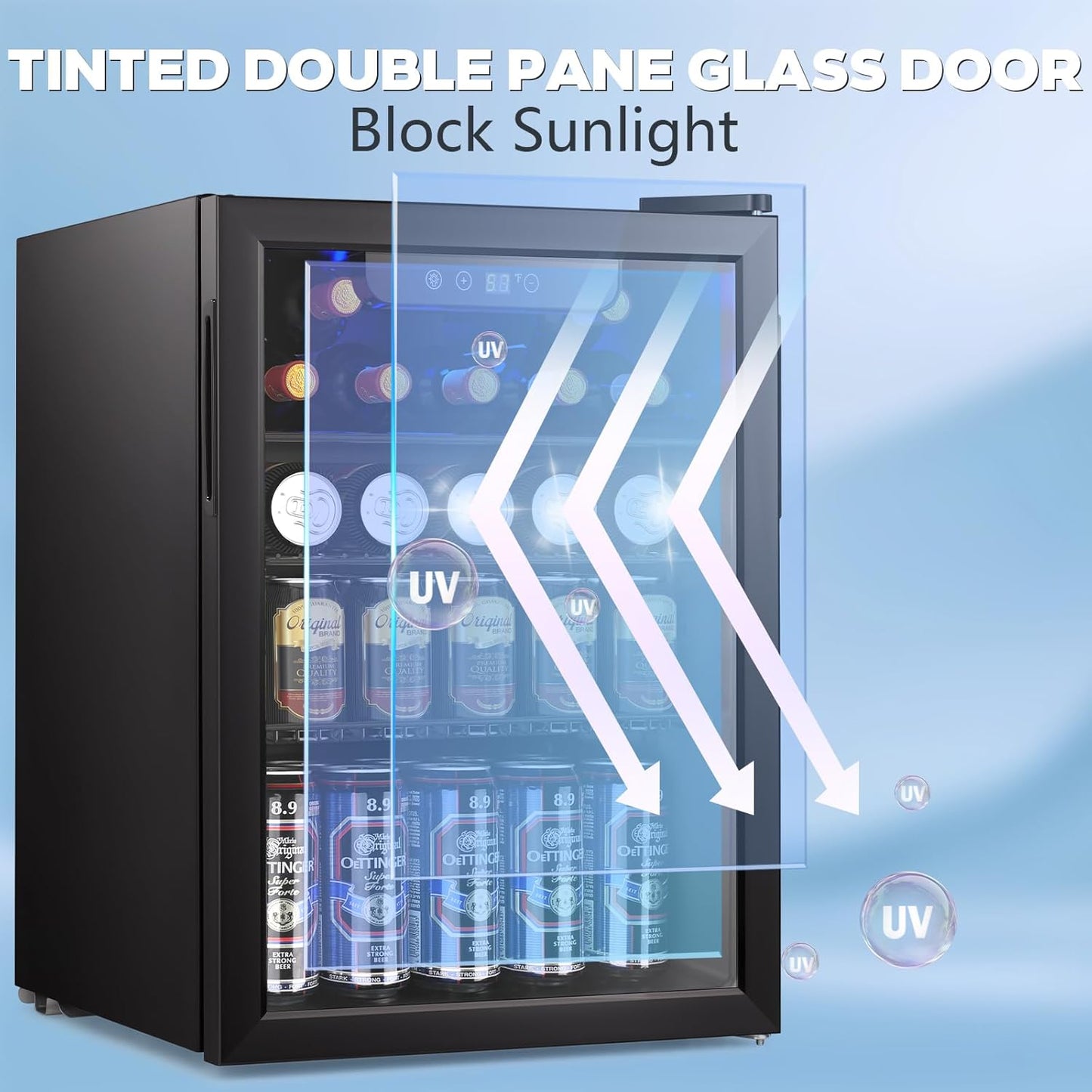 26 Bottle Wine Cooler, 95 Cans Beverage Refrigerator, 2.6 cu.ft Drink Fridge Digital Temperature Control for Beer, Soda,Water, Drink Cooler for Home Office Bar