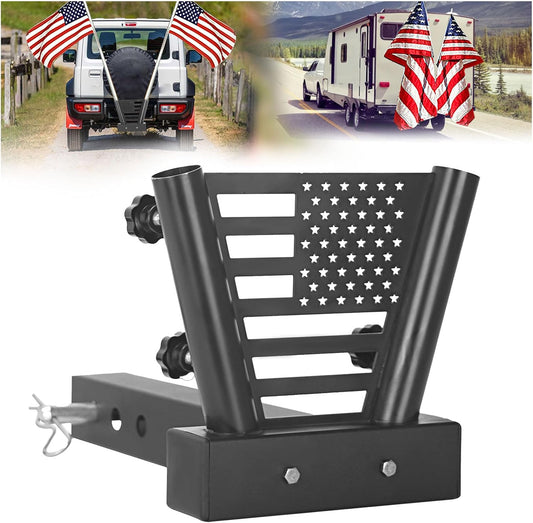 Heavy Duty Dual Hitch Flag Pole Holder for Fits 2" Trailer Receiver, Truck Hitch Flag Pole, Universal Flag Pole Mount Compatible with Car, Truck, SUV, Pickup, Camper & Trailer