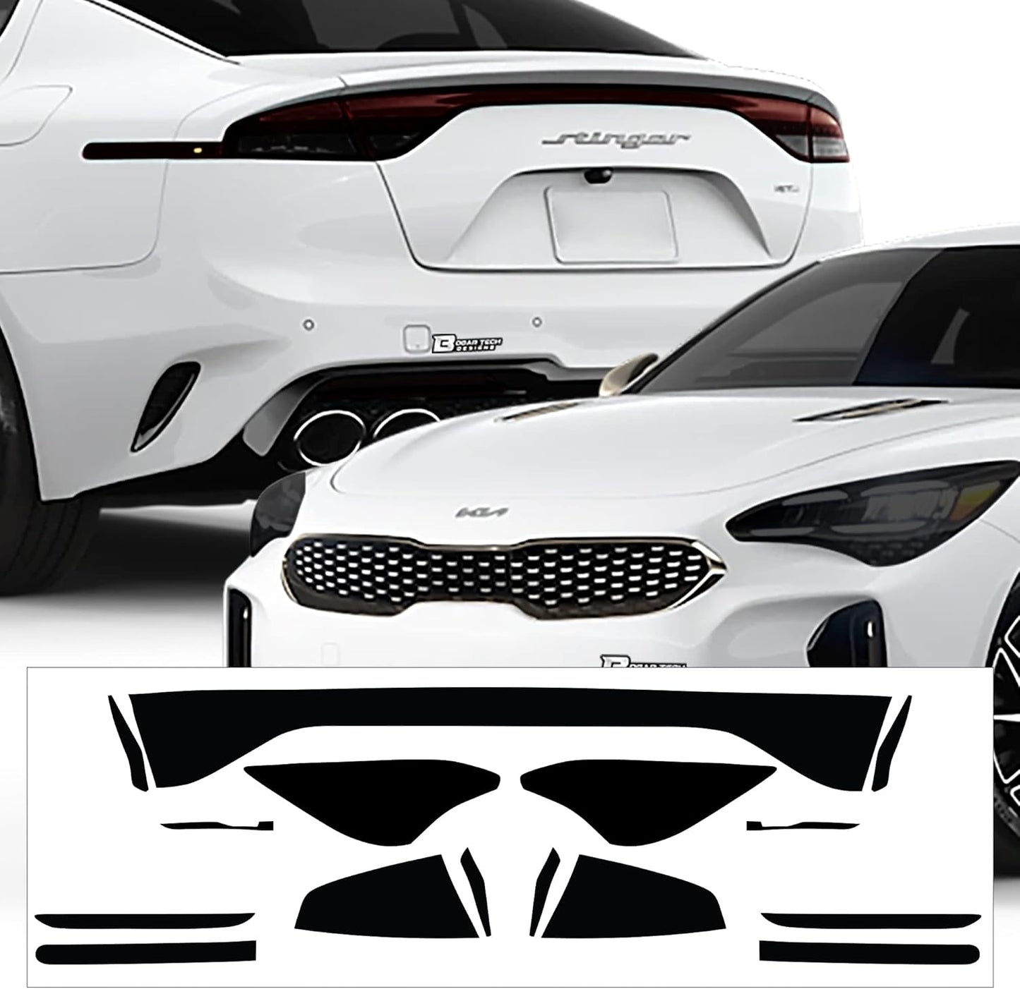 BOGAR TECH DESIGNS Precut for Kia Stinger 2022-2024 Full Headlight Taillight Tint Kit, Dark Smoke