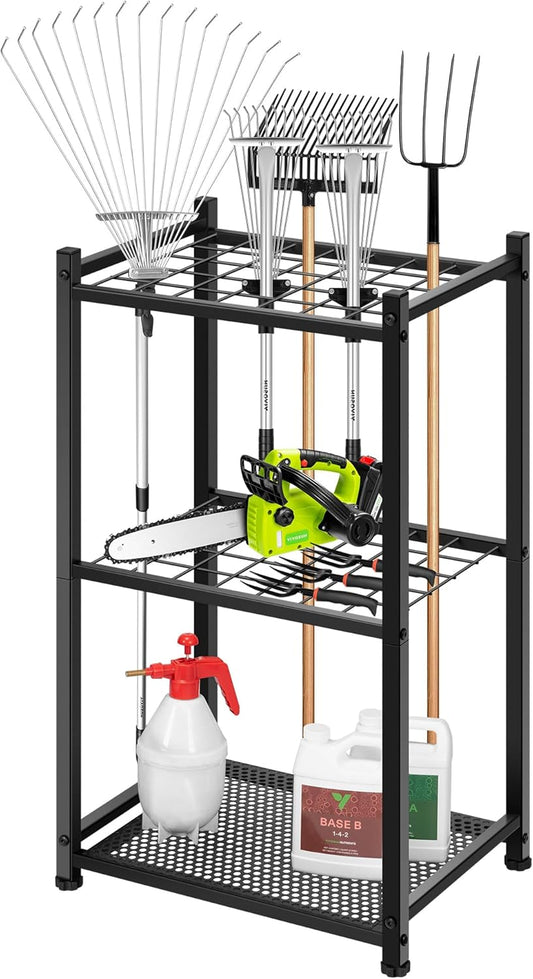 VIVOSUN Garden Tool Organizer, Heavy Duty Steel Tool Rack Tool Stand, Up to 35 Long-Handled Tools, Yard Tool Storage for Garage Shed Home and Outdoor, Medium, Anti-tipping Design