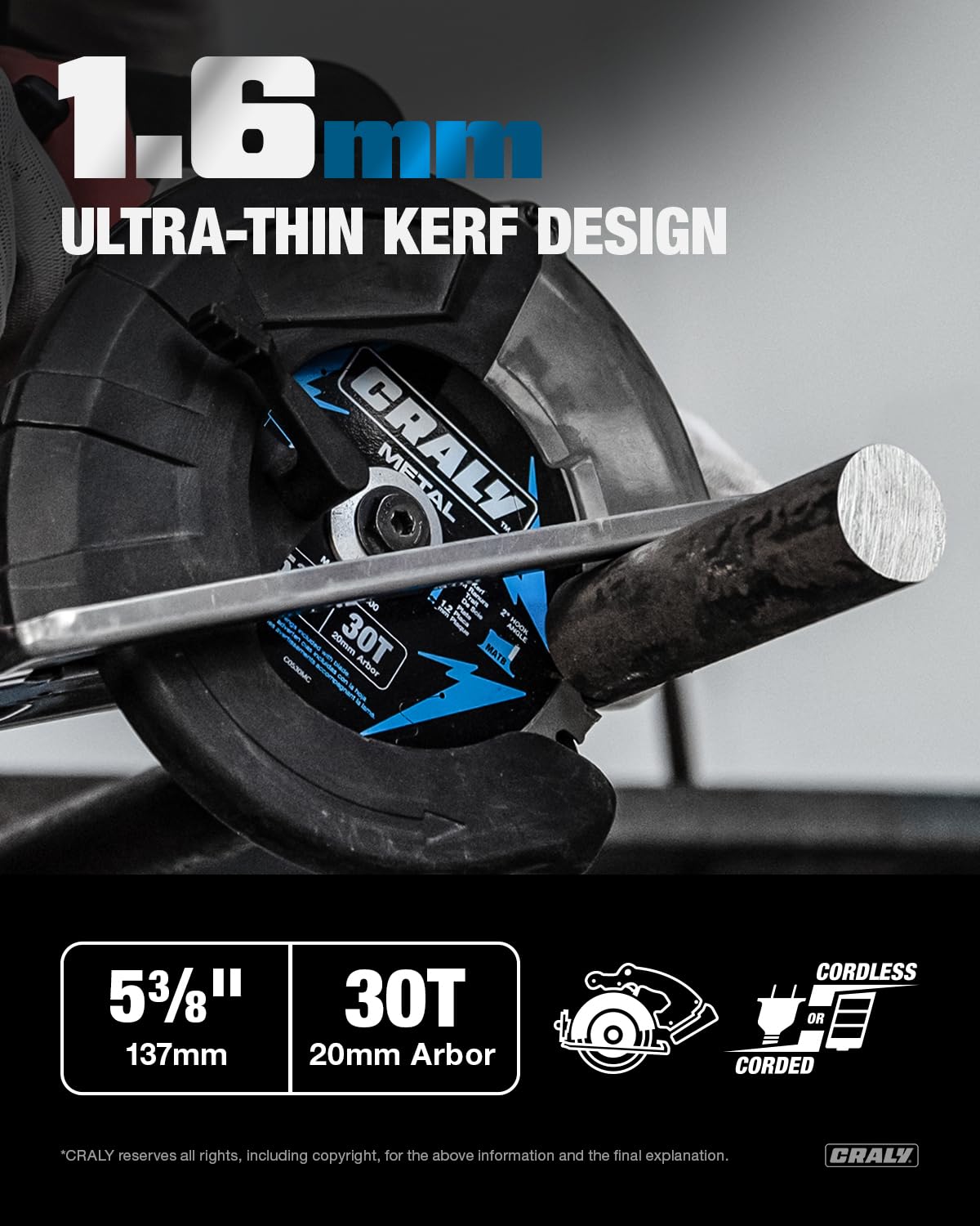 CRALY 5-3/8 Inch 24T Wood Framing & 30T Metal & 50T Aluminum Cutting Circular Saw Blade, 20mm Arbor, Carbide Tipped, Thin Kerf, Black Ice™ Coating, for Wood, Aluminum, Metal, 3-Pack(C054243050-3D)