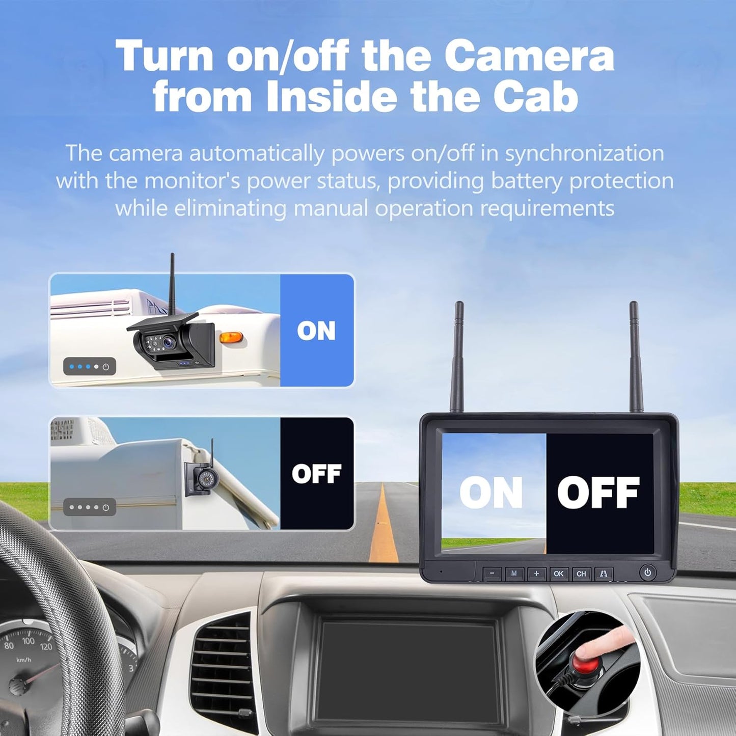 7" 3-Magnetic Wireless RV Backup Camera, HD1080P DVR Monitor, IP69 Waterproof & IR Night Vision 3x9600mAh Rechargeable Cameras, 2 Side Cameras & 1 Rear Camera for Trailer Truck Camper-WS703