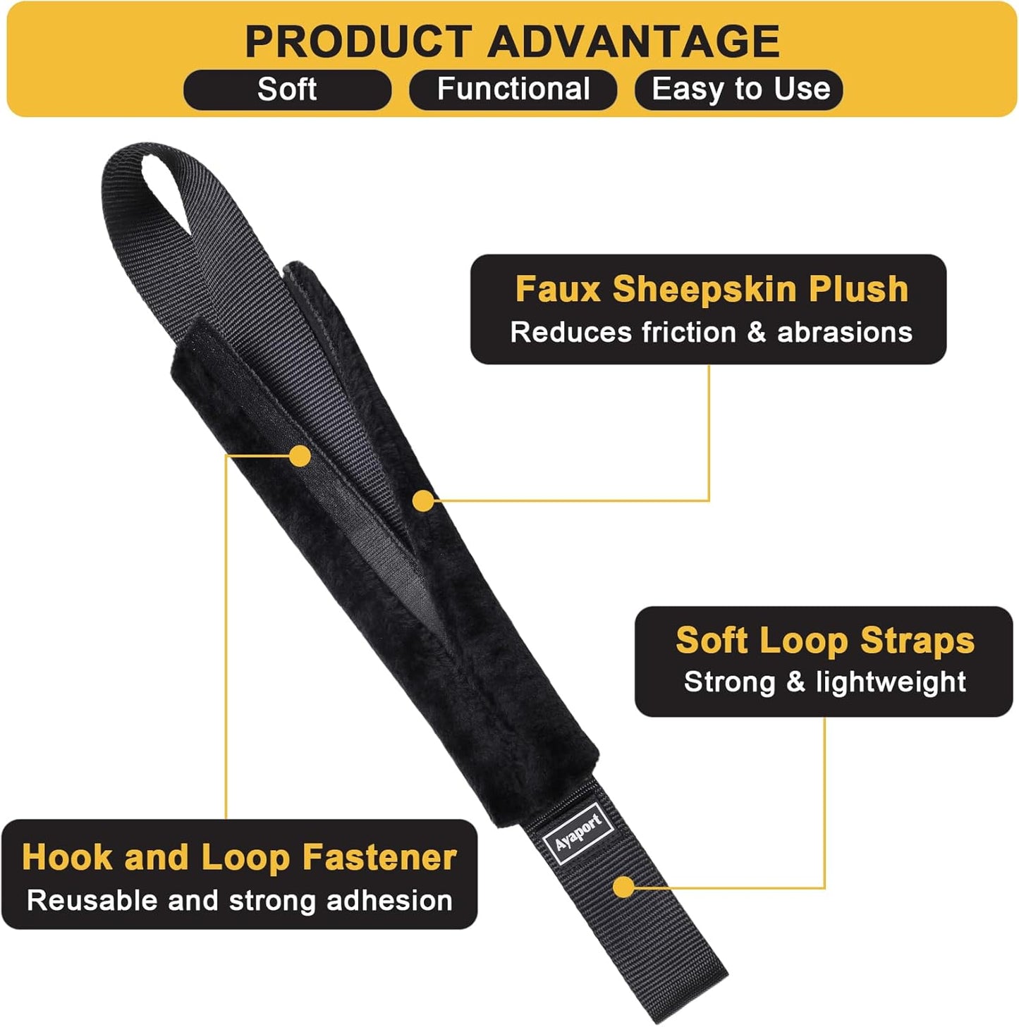 Ayaport Soft Tie Cover Set Include 4 pcs Synthetic Sheepskin Plush Covers and 4 pcs Soft Loop Tie Down Straps for Protecting Motorcycle, Dirt Bike, ATV, UTV etc. 1.5"x18"