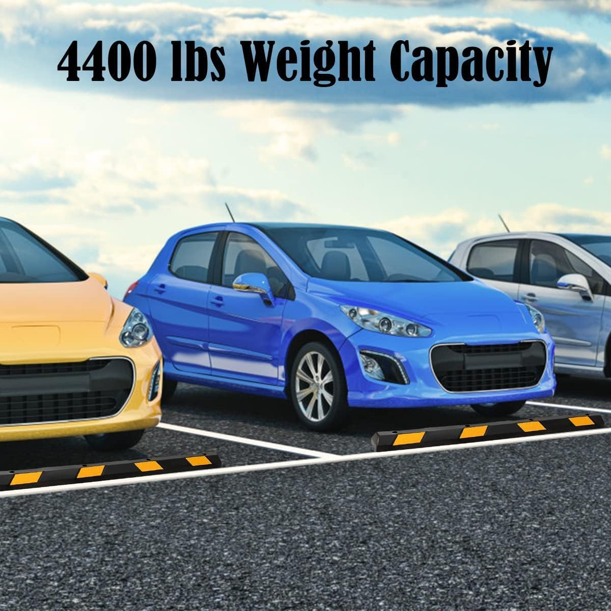 Goplus Parking Block, 72” Rubber Parking Bumpers with 8 High Reflective Yellow Safety Stripes, Heavy Duty Parking Target, Garage Wheel Stoppers Parking Curb for Car, Truck, RV and Trailer (6 Pack)