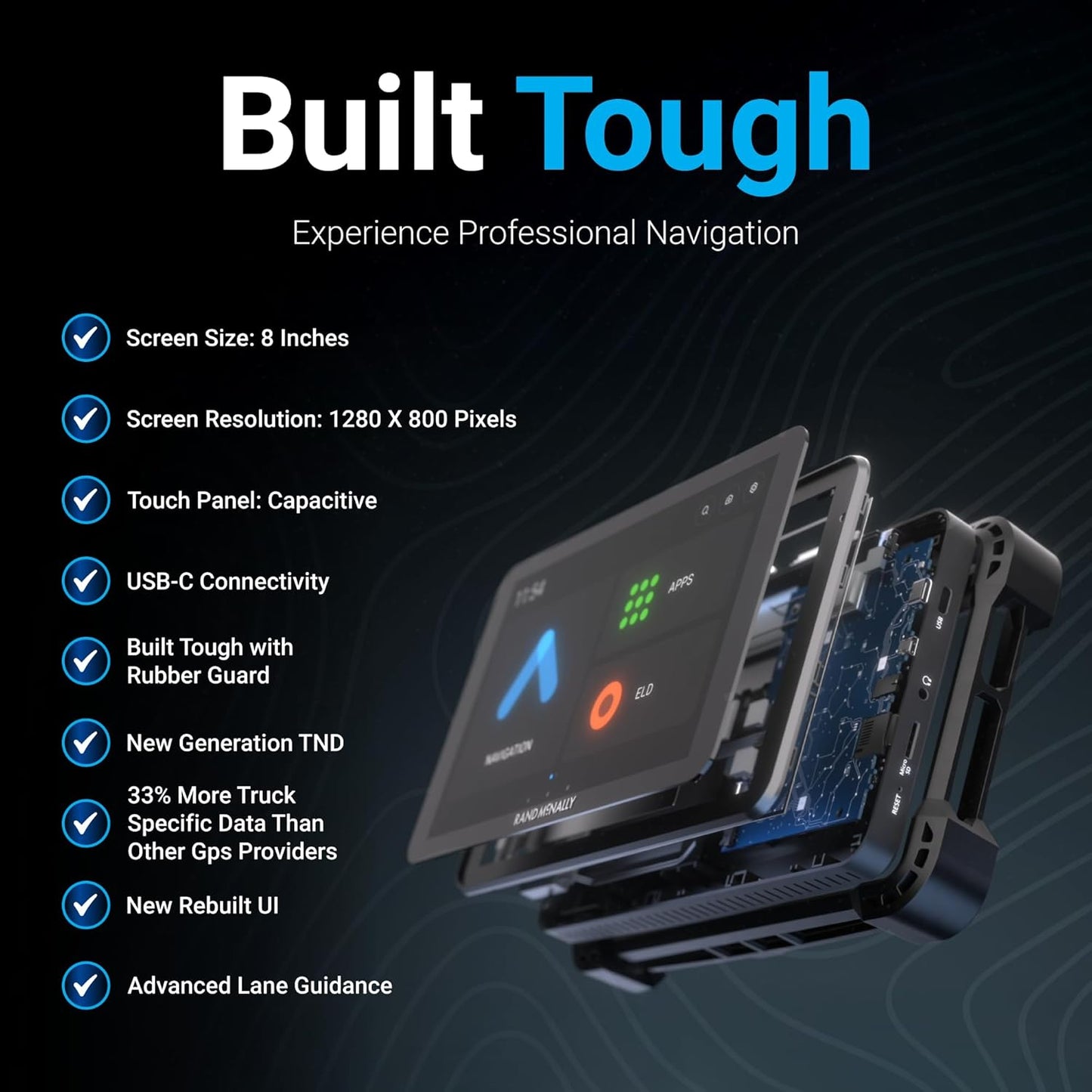 Rand McNally RANDTAB8 8-inch GPS Truck Navigator with Industry's Best Custom Trucking Routes, Rand Navigation 2.0 with 2025 Maps + Built-in Camera