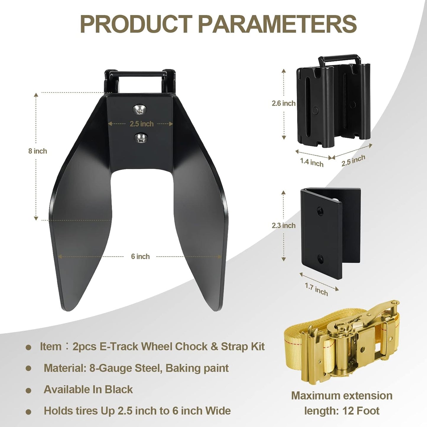 2pcs E-Track Wheel Chock & Strap Kit |E Track Motorcycle Wheel chocks for for E-Track System|E-Track Accessories for Enclosed Trailer Hold Dirt Bike, Motorcycle Tire for Garages and Trailers