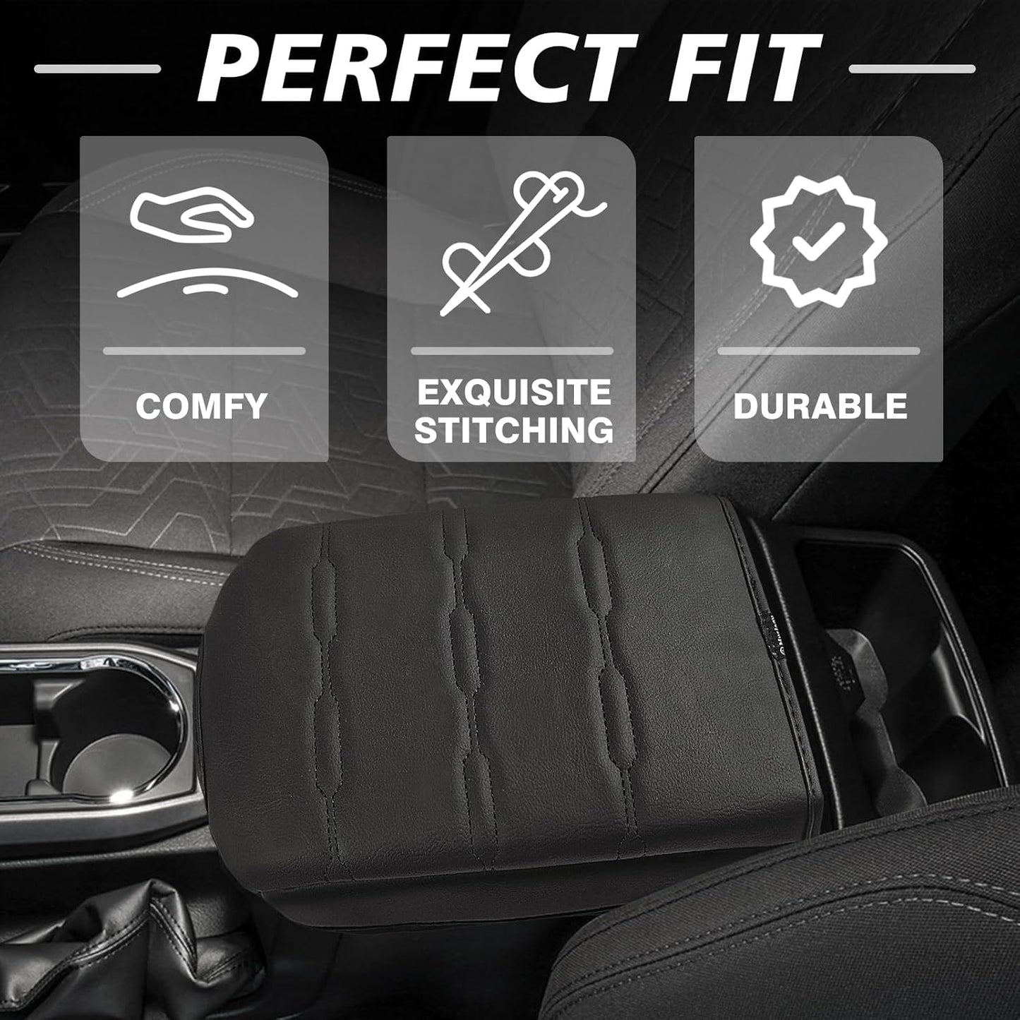 Muslogy Center Console Armrest Cover Compatible with Toyota Tacoma 2016-2023 Comfort Armrest Pad Arm Rest Cushion Vegan Leather Protector Regular Thick