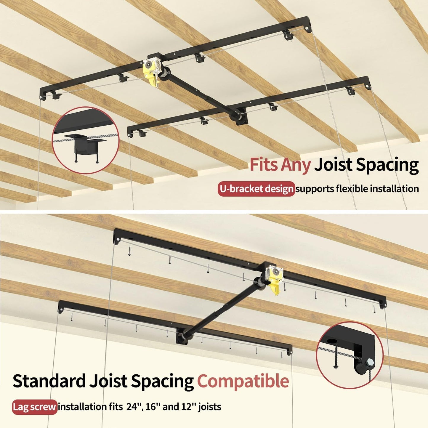 Garage Ceiling Storage Racks – 4x8 FT Overhead Garage Storage Rack with Safety Lock, Heavy-Duty Ceiling Mounted Lift System and Storage Organizer, Ideal for Maximizing Overhead Space, 325 lbs Capacity
