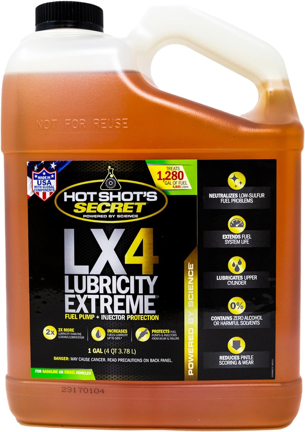 Hot Shot's Secret LX4 Lubricity Extreme 1 Gallon, Fuel Treatment for All Engines, Gasoline & Diesel Additive, Fuel Additive Increases Lubricity, Protects & Extends Fuel System Life