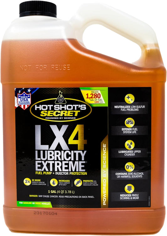 Hot Shot's Secret LX4 Lubricity Extreme 1 Gallon, Fuel Treatment for All Engines, Gasoline & Diesel Additive, Fuel Additive Increases Lubricity, Protects & Extends Fuel System Life