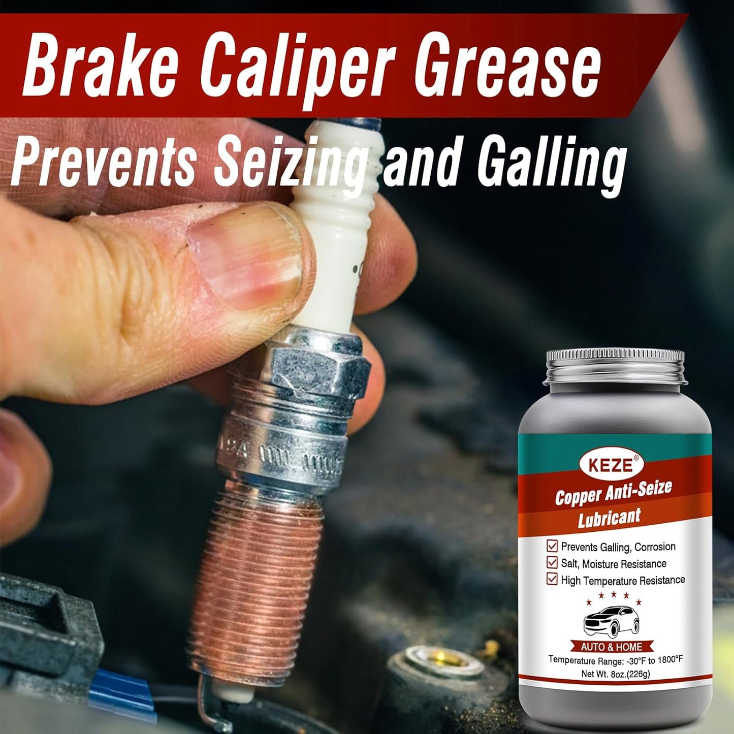 Keze Copper Anti Seize Thread Lubricant Compound Grease with Brush for High Temp Auto Bolts Spark Plug Never Seize Antiseize,Prevent Rust and Corrosion,8 Oz