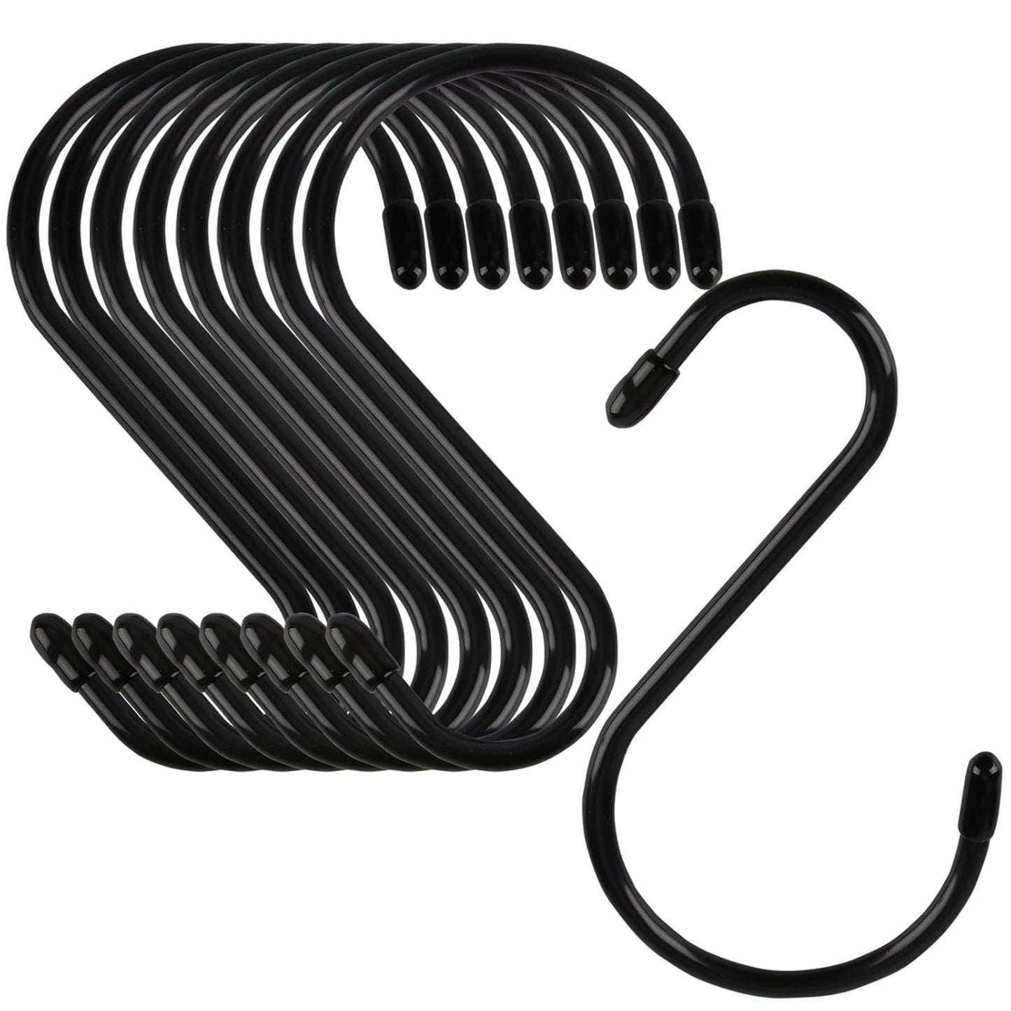 24 Pack 5 inch S Hook, Black Vinyl Coated S Hooks with Rubber Stopper Non Slip Heavy Duty S Hook, Steel Iron Rubber Coated Closet S Hooks for Hanging Jeans Plants Necklace Jewelry Pan Cups Pot Towels