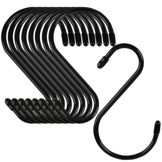 24 Pack 5 inch S Hook, Black Vinyl Coated S Hooks with Rubber Stopper Non Slip Heavy Duty S Hook, Steel Iron Rubber Coated Closet S Hooks for Hanging Jeans Plants Necklace Jewelry Pan Cups Pot Towels
