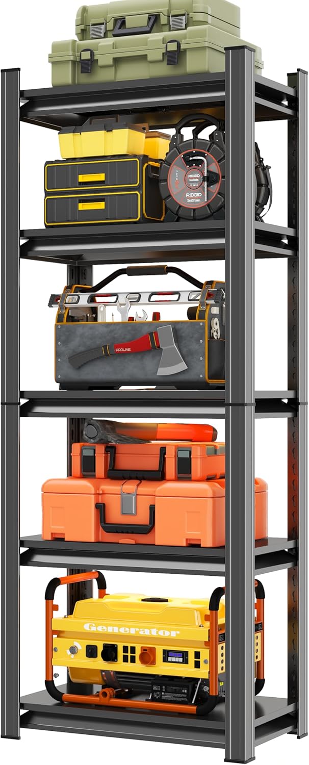 Metal Garage Shelving Unit, Heavy Duty 5-Tier Adjustable Storage Rack, Steel Shelving,2000 lbs Capacity, Industrial Shelves for Heavy Tools and Equipment (5-Tier 59" H x24 W x 14" D)