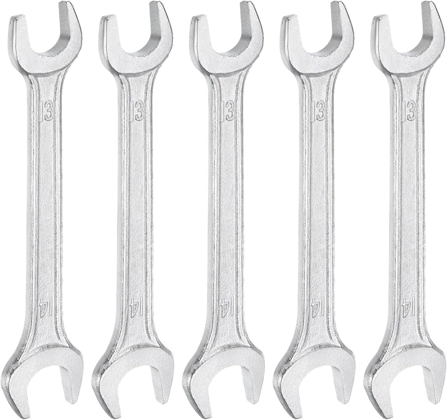 HARFINGTON 5pcs Double Open End Wrench 13mm x 14mm Metric 15 Degree Offset Angle Small Flat Head Wrench Galvanizing Open Ended Spanner for Automotive Repair Furniture Assembly